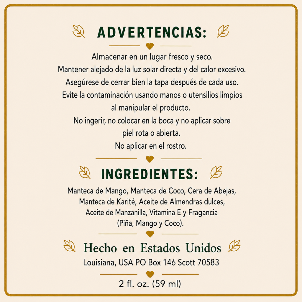 “Tropical” Mantequilla Hidratante con un rico olor a frutas